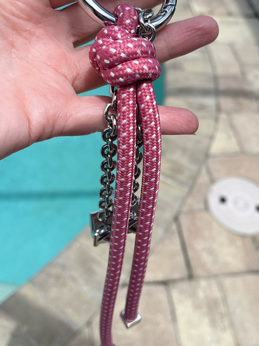Michael Kors Pink Braided Rope Tassel Keyring, Bag Charm with Silver MK Charms - Picture 10 of 12